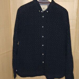 Cactus Mens Navy Blue White Abstract Long Sleeve Button Down XL